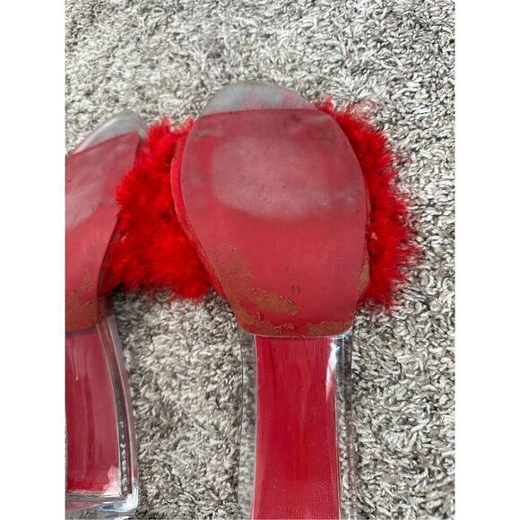 JEFFREY CAMPBELL Luxuries Feather Sandal Acrylic Heels Red Genuine Feathers 11 - Picture 8 of 15